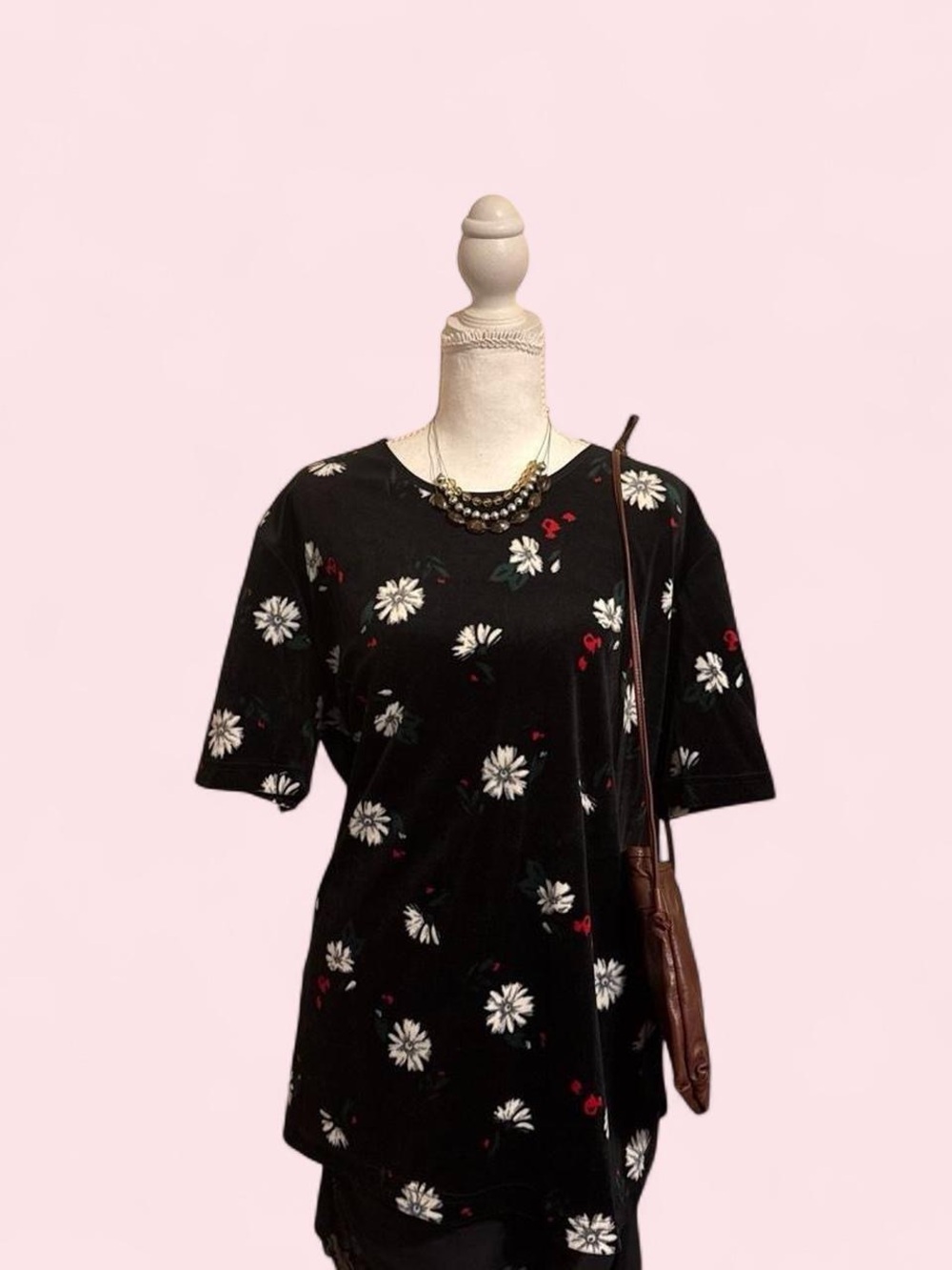 Black Velour Top with Floral Design